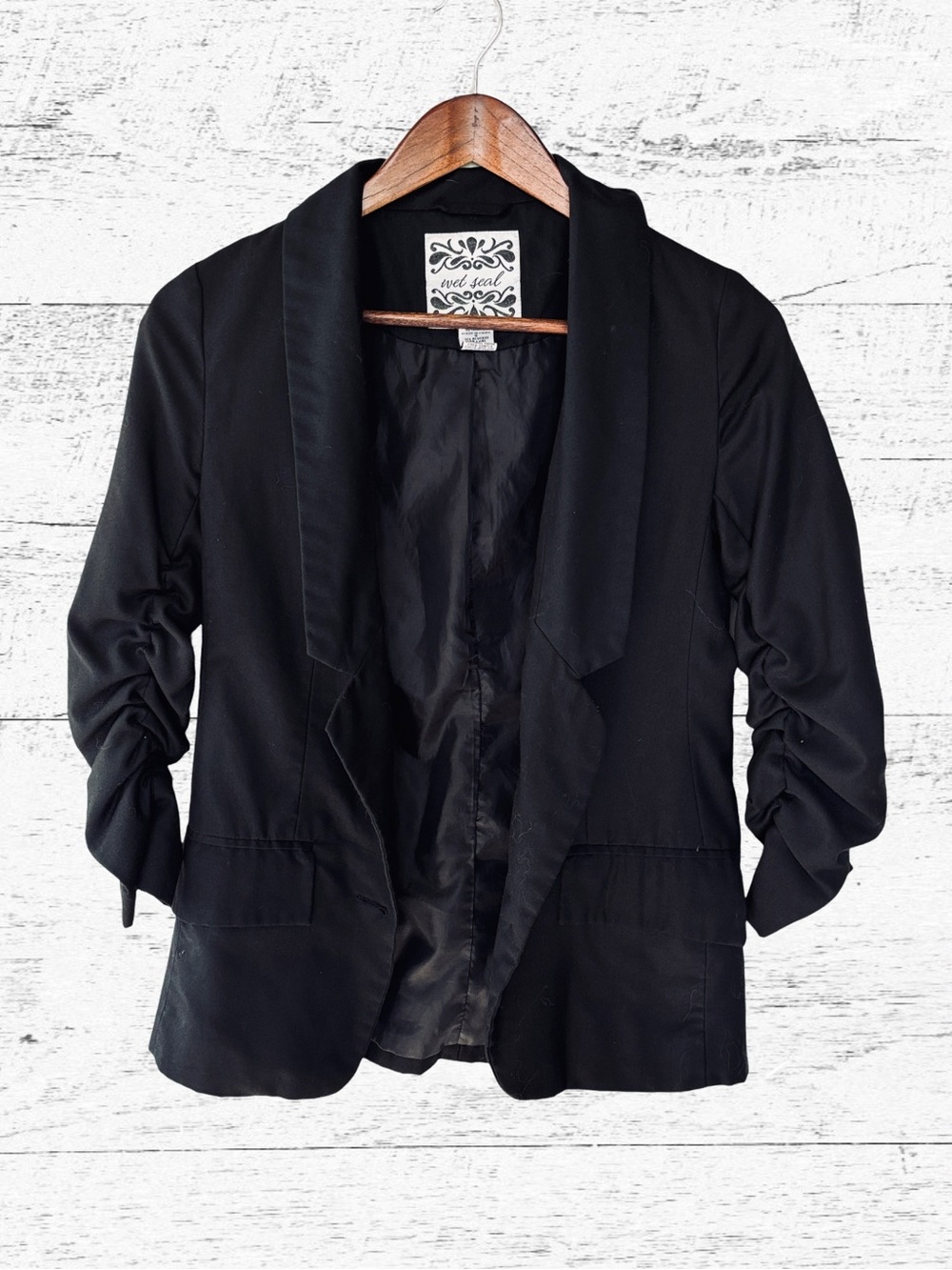Wet Seal Black Ruched-Sleeve Blazer Jacket